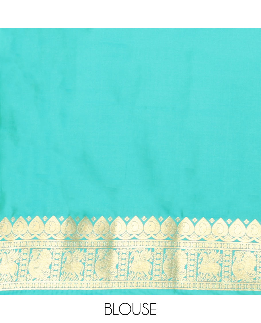 Yellow Elite Soft Silk Saree, Decorated with Zari Buttas All Over Its Body, Complemented by Contrast Border Steeped with Zari Buttas, Grand Jaal Design Pallu, and Paired with a Contrast Blouse