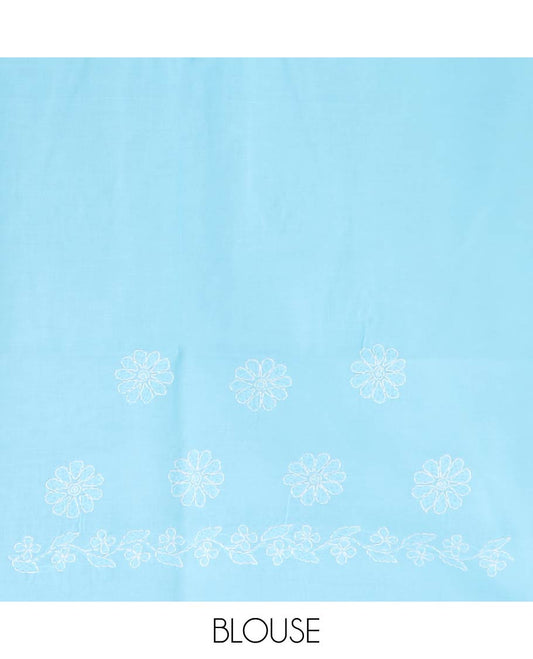 Blue all over flower embroidery lucknowi chikankari cotton with floral vine border