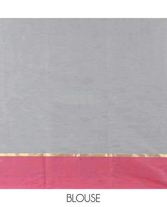 Grey floral motifs kanchi cotton saree with contrast paisley design border & floral design pallu