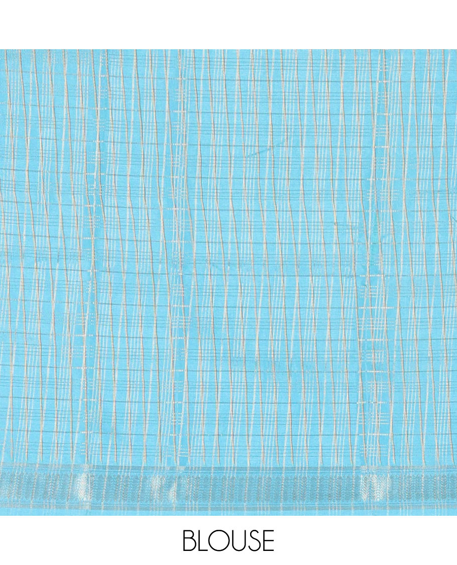 Pale Brown Manipuri Silk Saree, Subtly Sparkled with a Checked Design on Its Body, Complemented by a Contrast Zari Checked Border, Pallu Pictures Floral Jaal Designs, and Paired with a Contrast Blouse