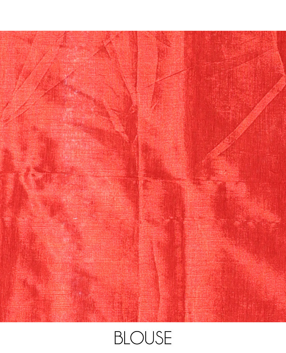 Borderless Red Plain Khadi Tissue Saree, a Self-Pallu, and Paired with a Matching Blouse