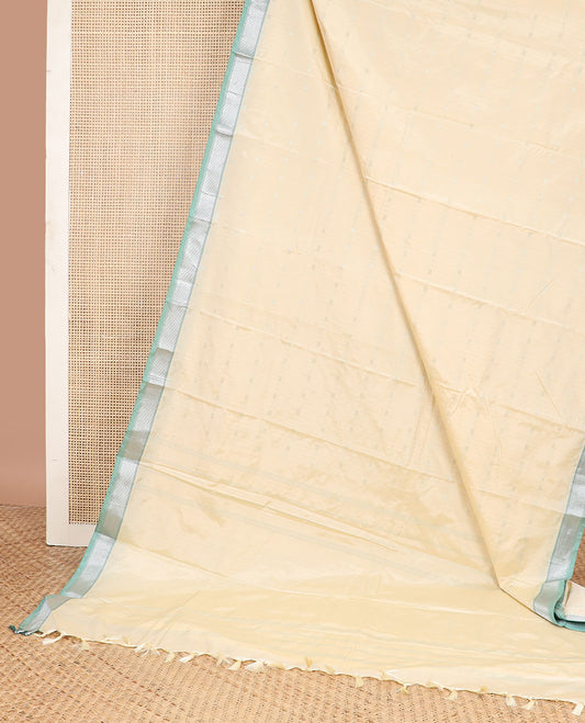 Cream checked gift saree with contrast zari design border & striped pallu