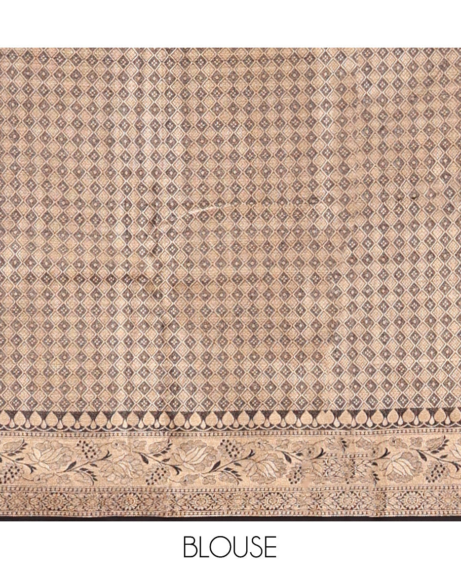 Yellow Assam Silk Saree, Woven with Round Buttas, Complemented by Contrast Floral Creeper Border, an Intricately Designed Pallu, and a Contrast Blouse
