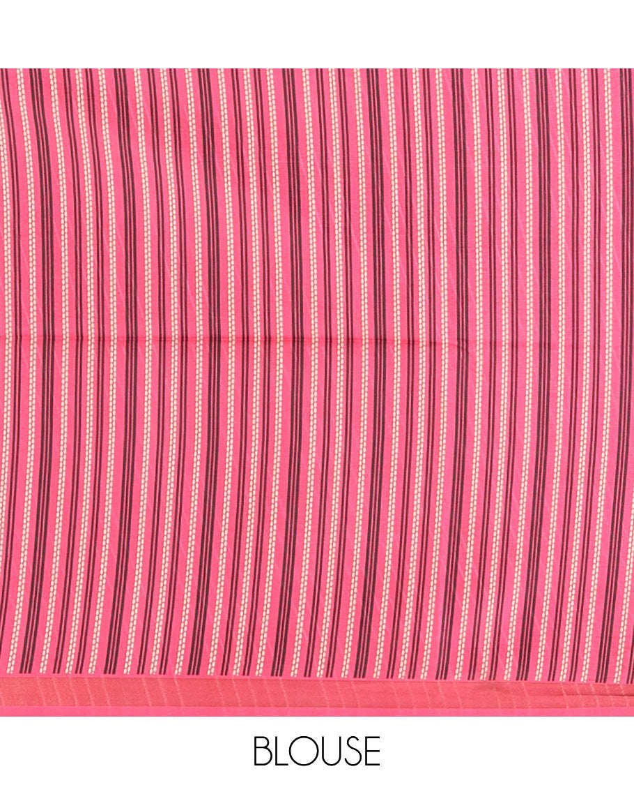 Black small butta design kathan silk saree with contrast temple border & striped, temple design pallu along with striped blouse