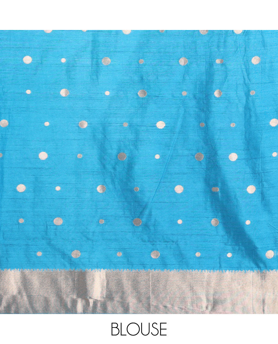 Blue zari butta design banaras tissue saree with butta border & rich brocade pallu along with running blouse