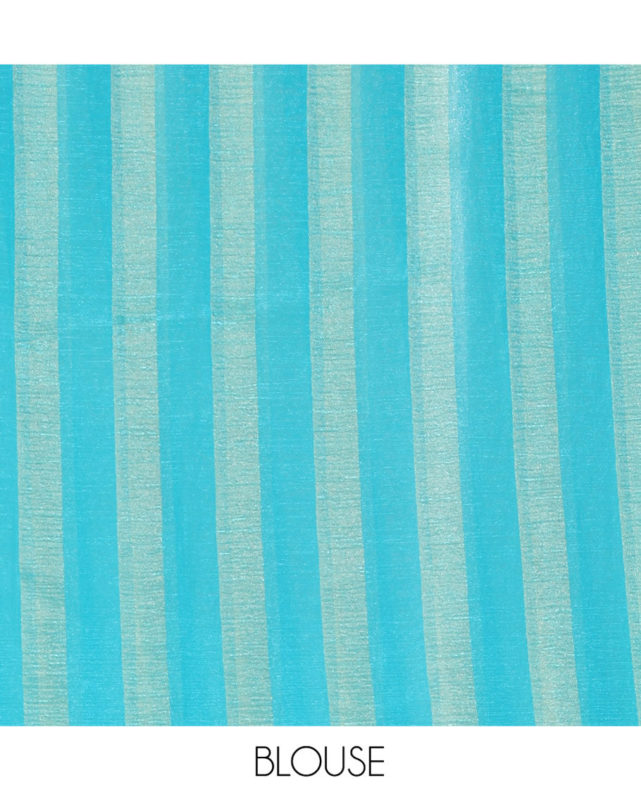 Borderless Rama Light Weight Chiffon Saree, Adorned with Vertical Stripes All Over Its Body, Subtle Self-Pallu, and Paired with a Matching Blouse