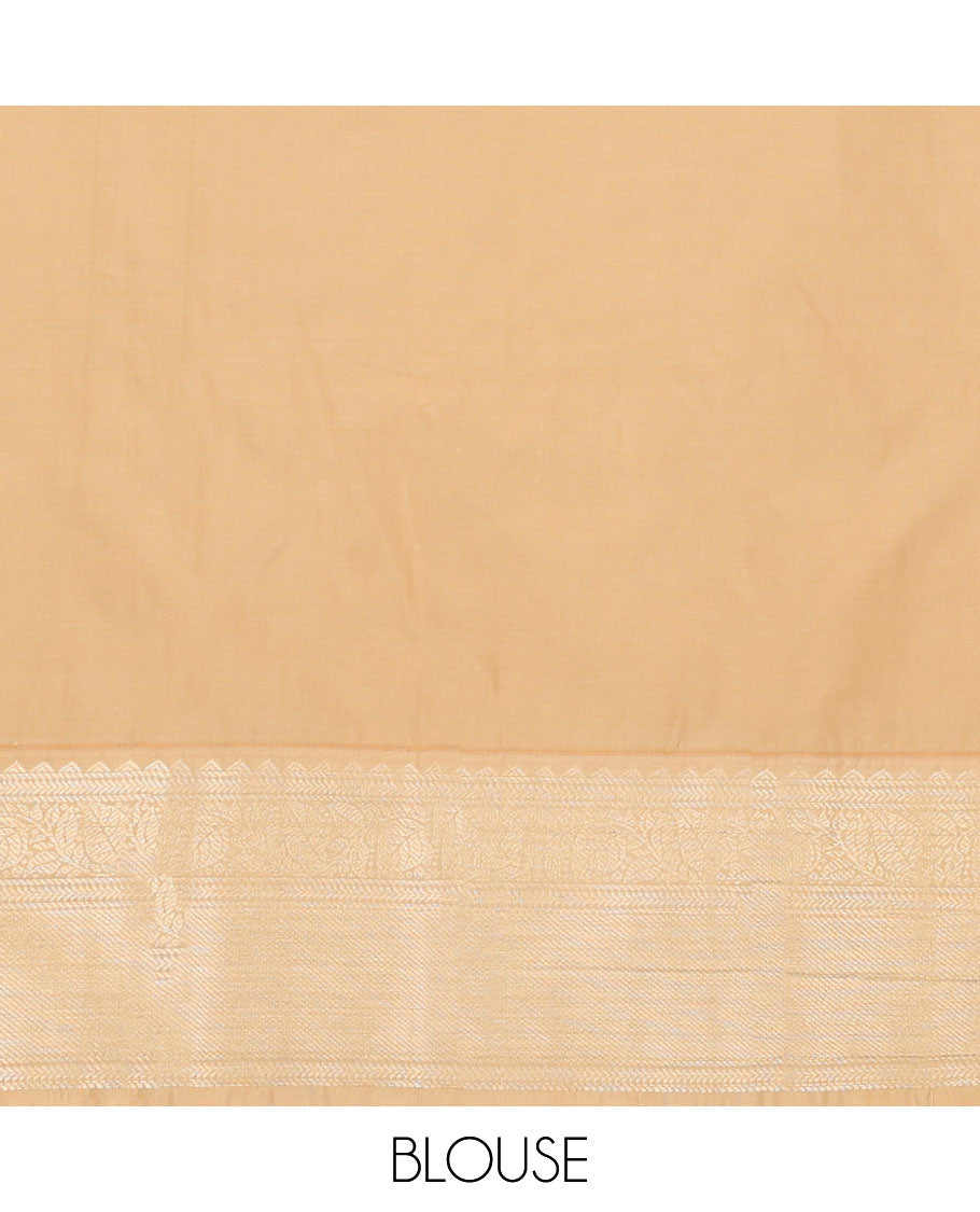 Green Budget Silk Saree, Spotlighted with Zari Buttas and Zari Stripes All Over Its Body, Complemented by a Contrast Traditional Zari Design Woven Border, Geometric Patterned Pallu, and Paired with a Contrast Blouse