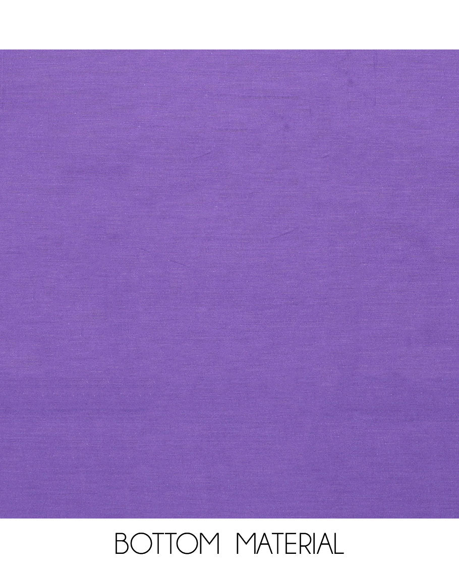 Blue chududhar material set , floral motifs top, lavender plain bottom & floral vine zari design dupatta