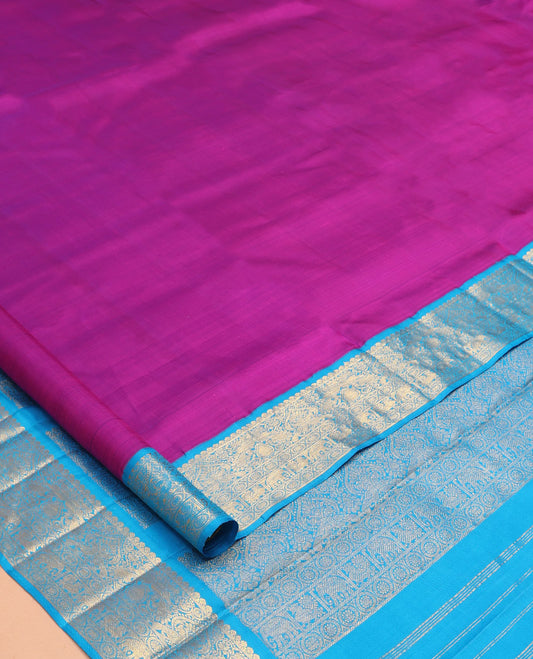 Rani Pink Plain Nine-Yard Pure Silk Saree