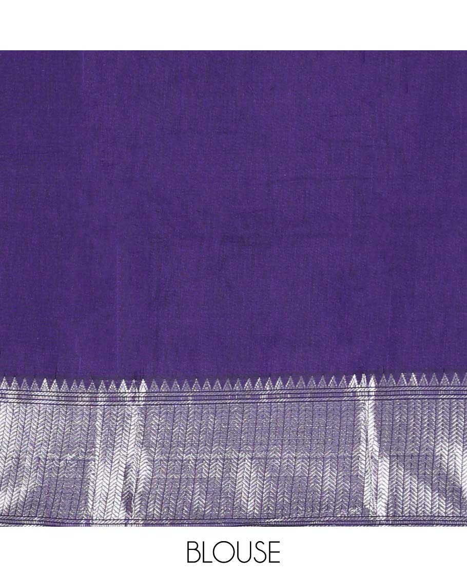 Violet cotton half saree with contrast zari border, plain blouse & plain with zari border dhavani