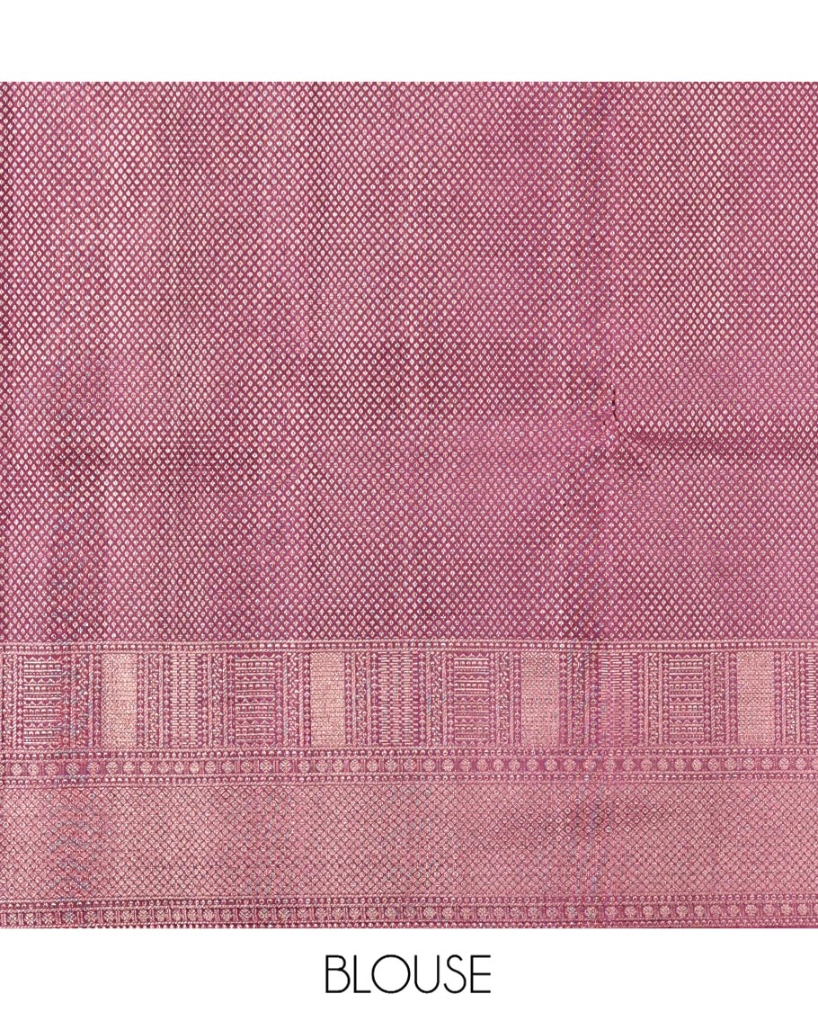 Purple Kanchipuram Wedding Silk Saree, Steeped in Richness of Buttas, a Traditional Zari Border, Jaal Pallu, and a Matching Blouse