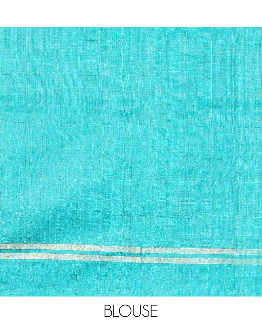 Blue Dupion Silk Saree, Prettified with Dobby-Style Buttas All Over Its Body, Zari Striped Border, Pallu of Zari Stripes, and Paired with a Matching Blouse