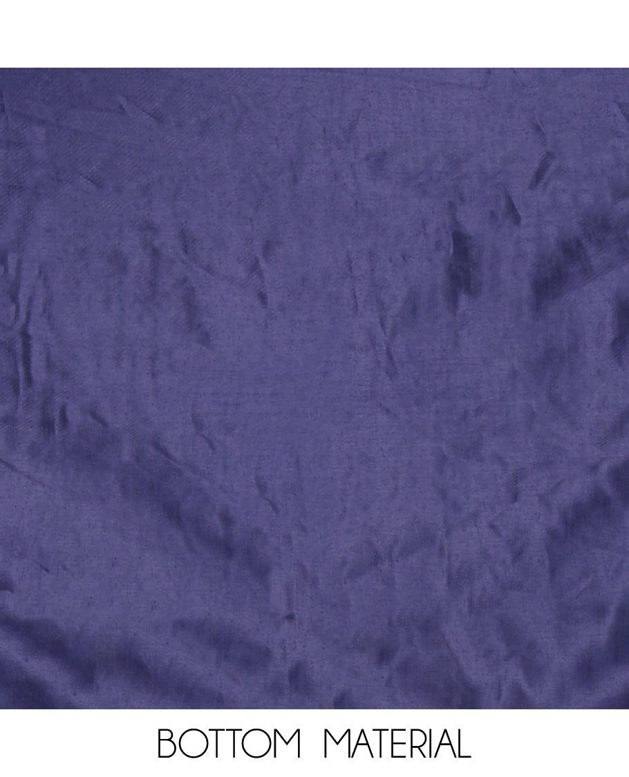 Blue Material Churidar Set, Elevated with Floral Printed Patch Embroidery Vichitra Silk Top, Comes with a Plain Santoon Bottom, and a Floral Printed Shimmer Georgette Dupatta