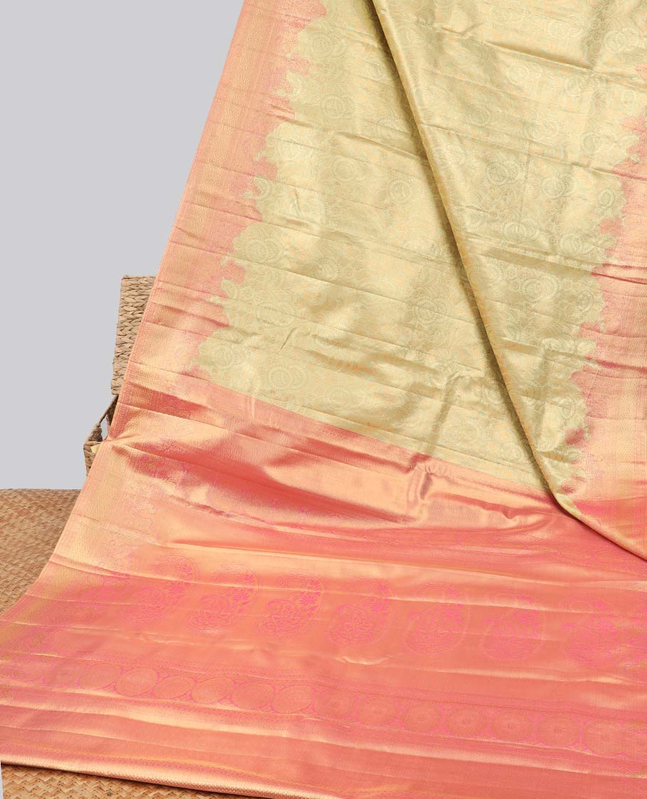 Green  floral jacquard budget silk saree with contrast floral zari border & pallu of floral zari design