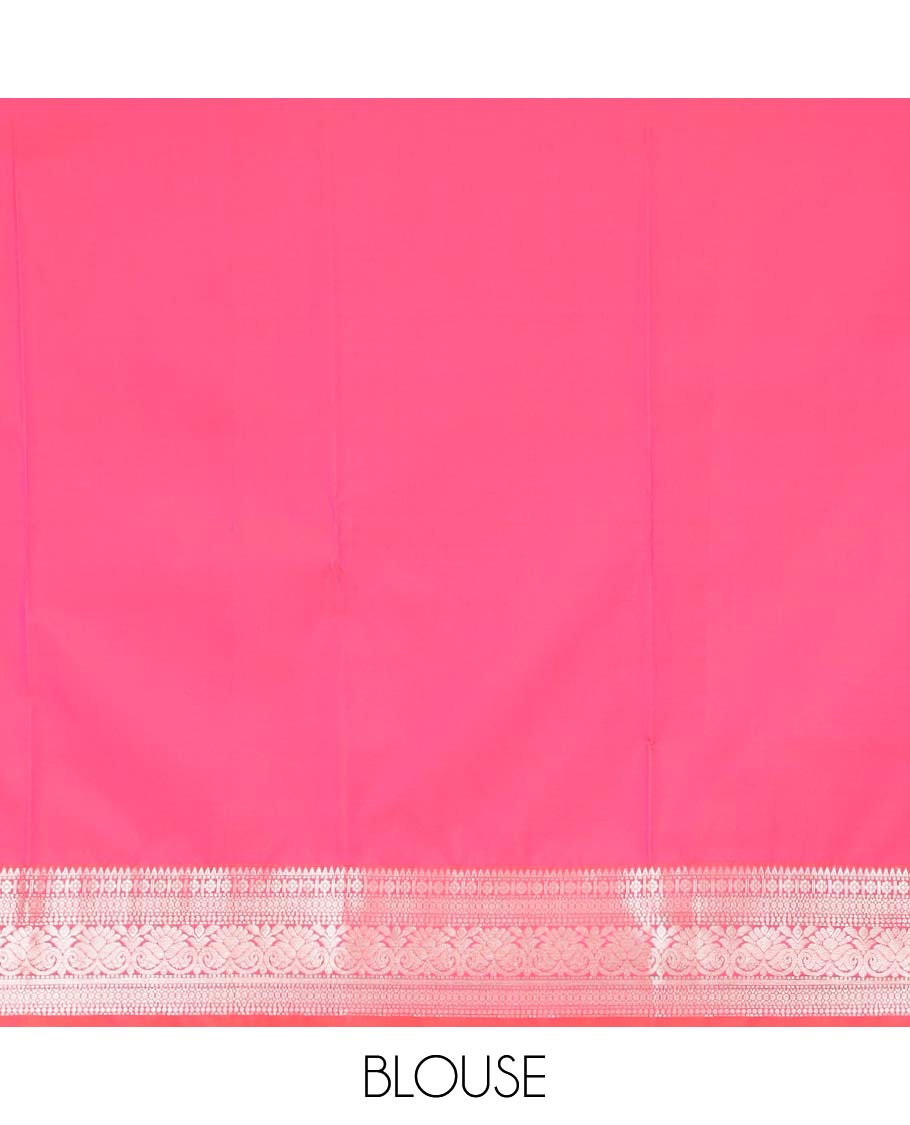 Pink floral buttas vasundhara elite silk saree with contrast  zari design border & striped floral design pallu