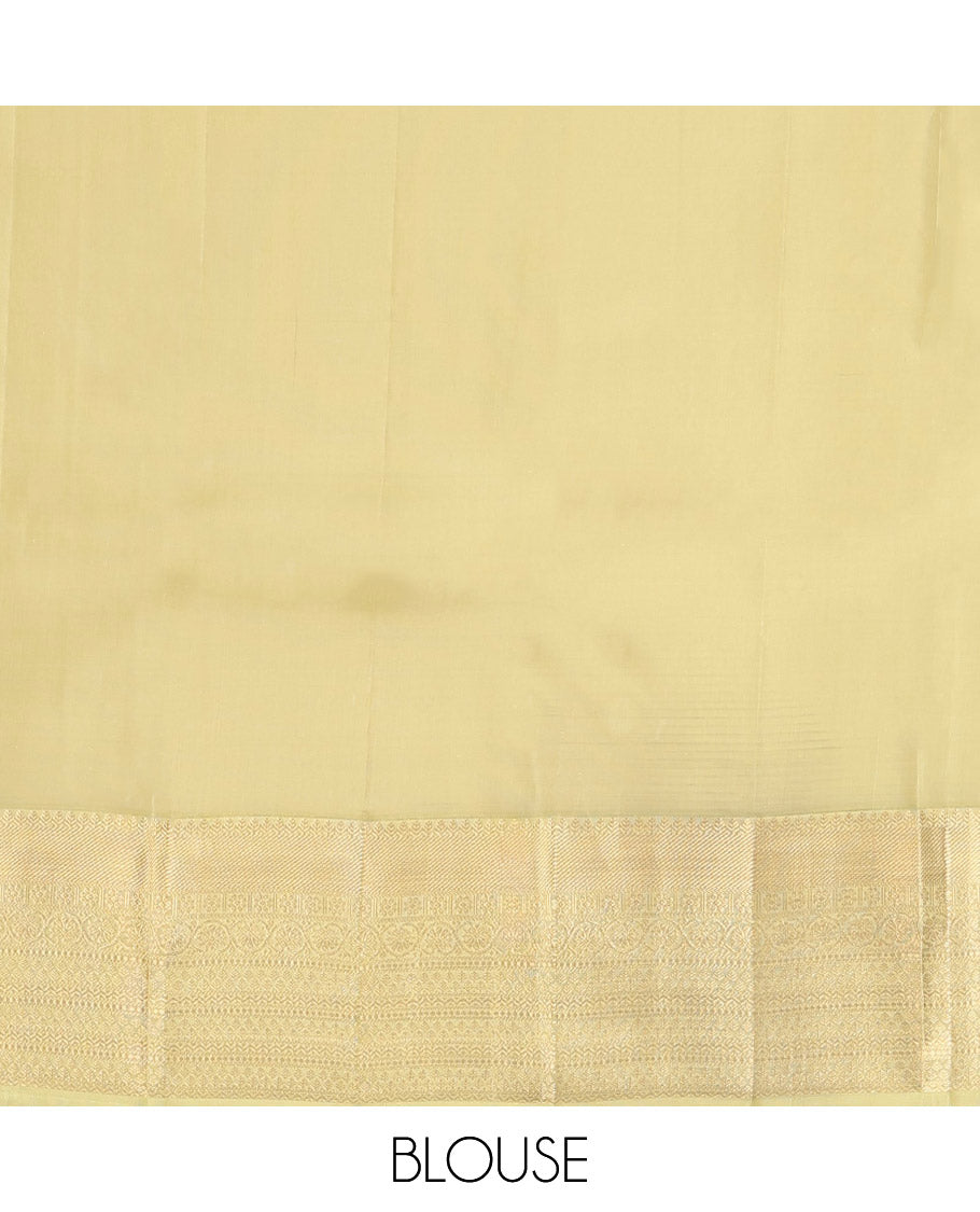 Red Vasundhara Lite Silk Mix Saree, Decked Up with Zari Buttas, Complemented by a Contrast Border of Thilakam, Kamalam, Kodi Visiry, and Neli Designs, Gandly Geometric Patterns Woven Pallu, and Paired with a Contrast Blouse