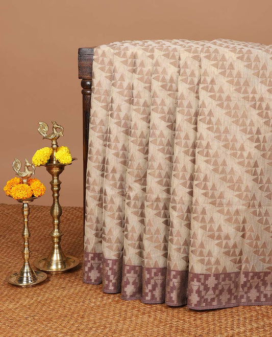 Chikku color with wine color cross fancy design banaras soft kotta saree with thread woven border & chit pallu along with running blouse