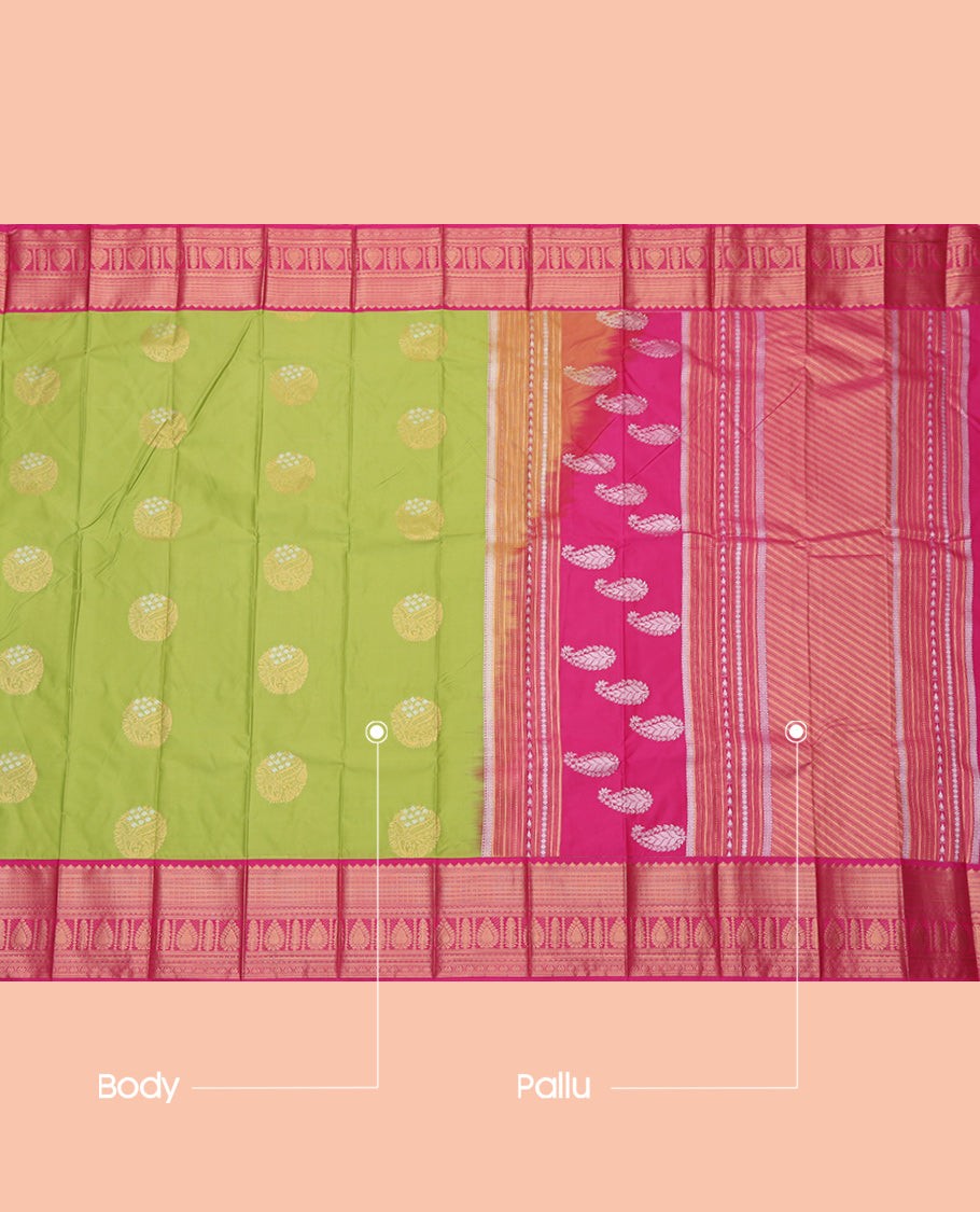 Leaf Green Zari Butta Budget Silk Saree