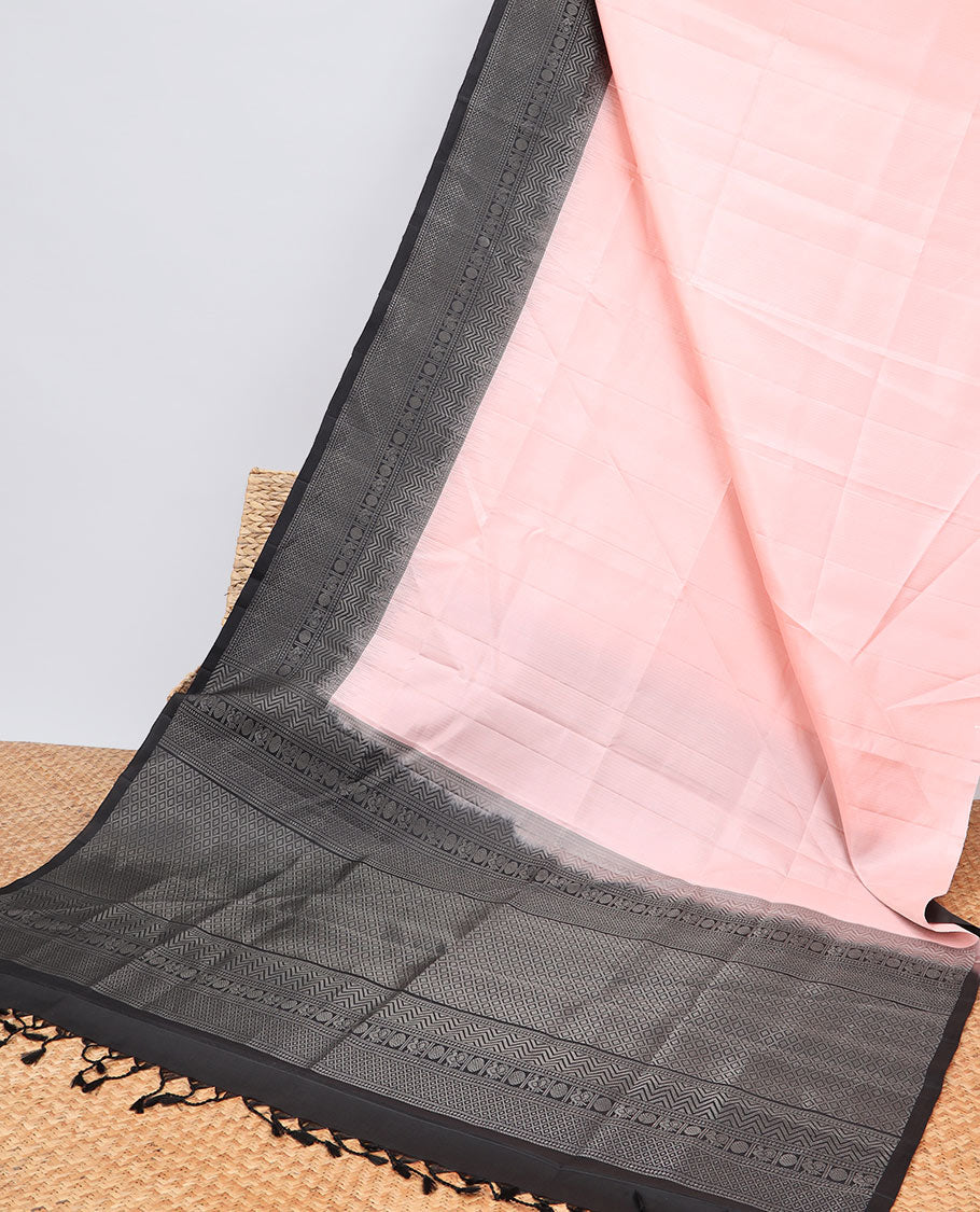 Pink Mayur soft silk saree with contrast zari design border & argyle pattern pallu