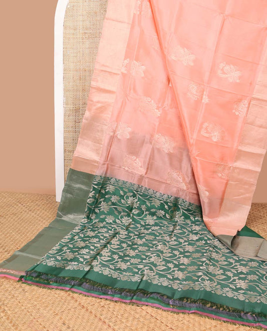 Light peach floral butta uppada saree with self zari border & floral vine design pallu