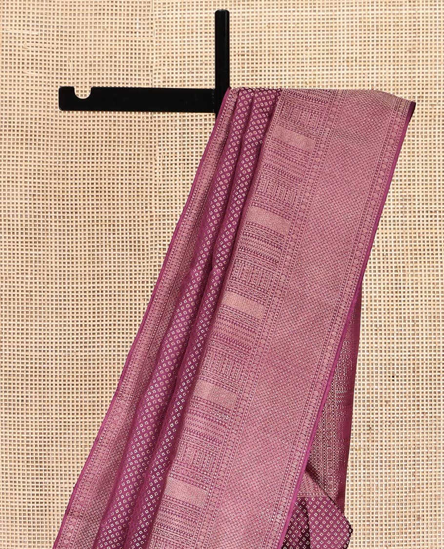 Purple Kanchipuram Wedding Silk Saree, Steeped in Richness of Buttas, a Traditional Zari Border, Jaal Pallu, and a Matching Blouse
