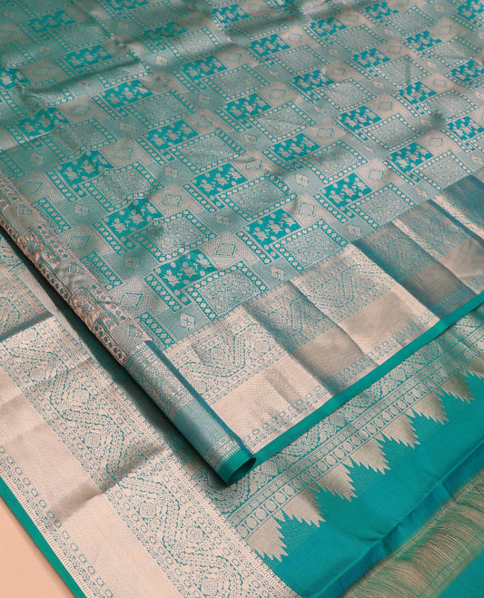 Blue Jacquard Traditional Kanchipuram Wedding Silk Saree