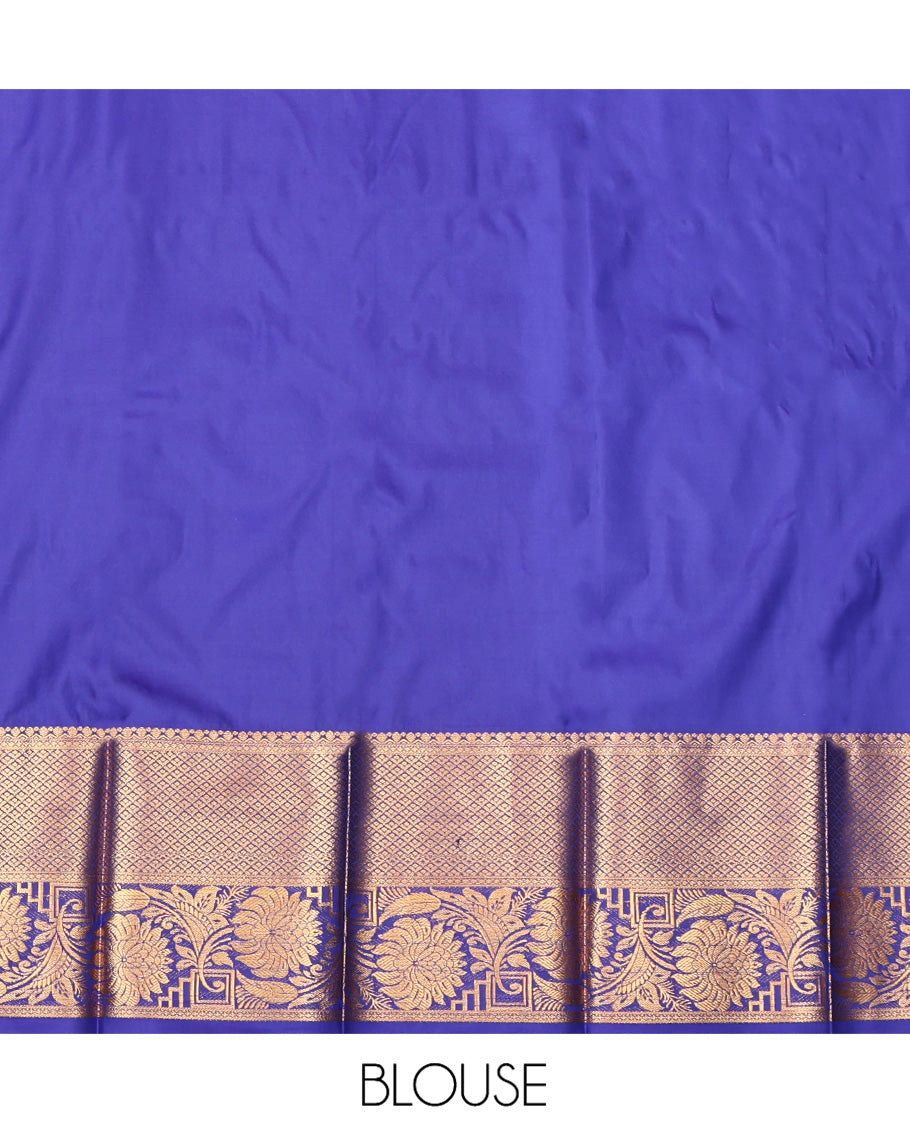 Blue Budget Silk Saree Showcasing Jacquard, Complemented by a Contrast Traditional Zari Border, Jaal Pallu, and a Contrast Blouse