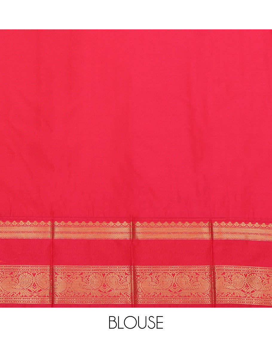 Yellow Budget Silk Saree, Sparsely Woven with Zari Buttas, a Contrast Traditional Rettai Pettu Border, Intricate Pallu, and a Contrast Blouse