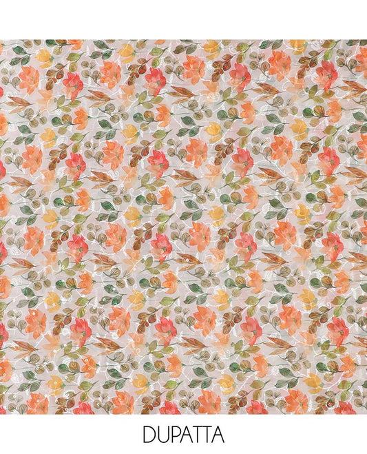 shifli lucknowi embroidery mango design georgette chudidhar material top with american crepe pant & floral digital print, sequins embroider dupatta