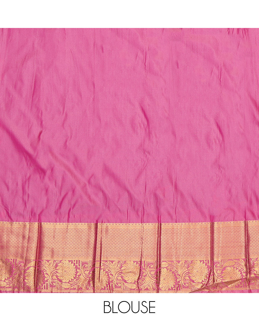 Blue Budget Silk Saree Features Zari Buttas, Contrast Traditional Zari Border, Jaal Pallu, and a Contrast Blouse