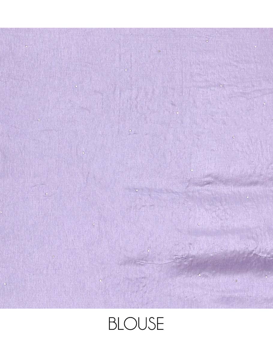 Violet Dola Silk Saree, Delicately Woven with Buttas on Its Body, Complemented by Contrast Border of Traditional and Embroidery Work, Intricately Designed Pallu, and Paired with a Contrast Blouse