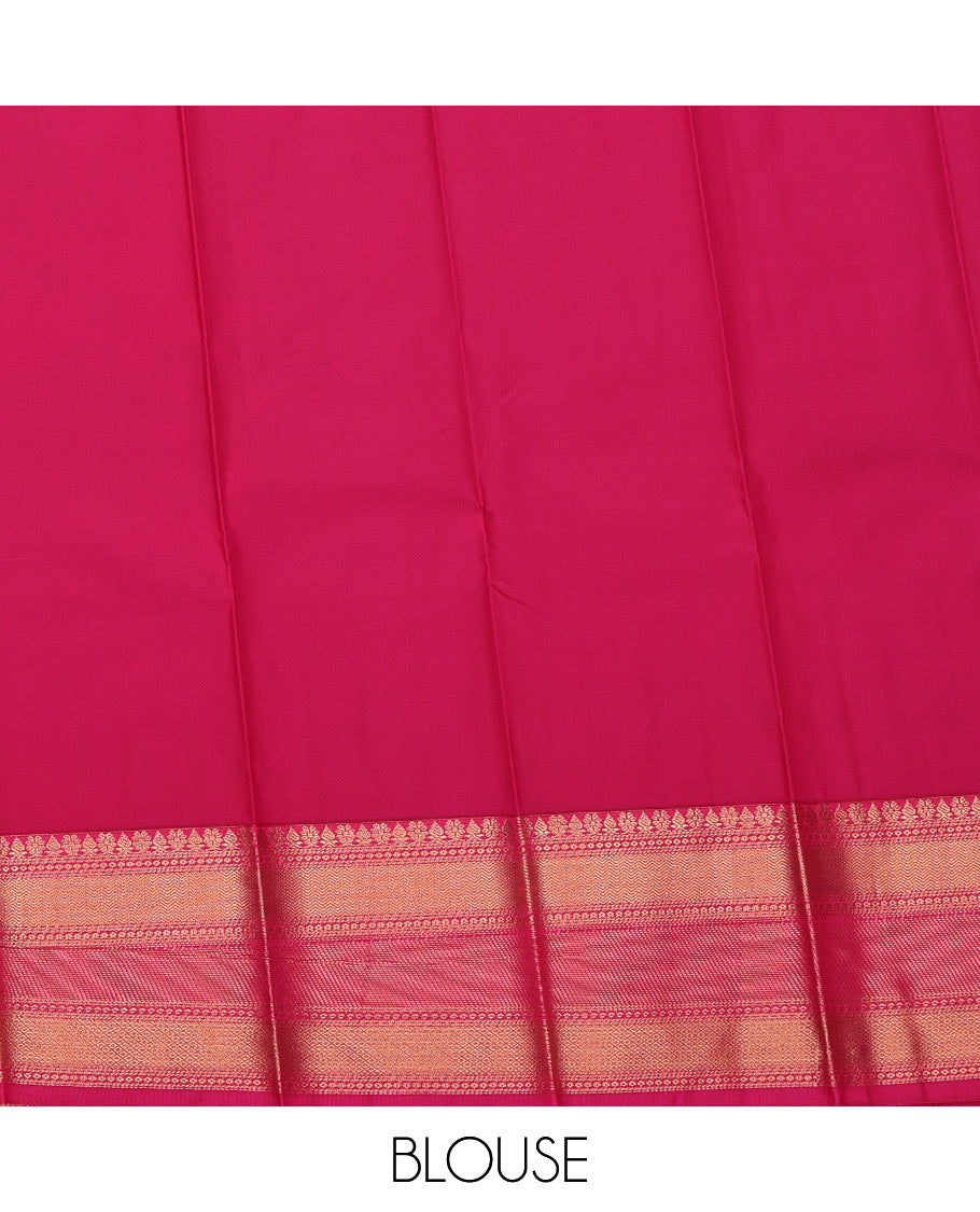 Bottle Green Budget Silk Saree, Detailed with Paisley Buttas and Stripes All Over Its Body, Complemented by a Contrast Traditional Zari Border, Grand Pallu, and Paired with a Contrast Blouse
