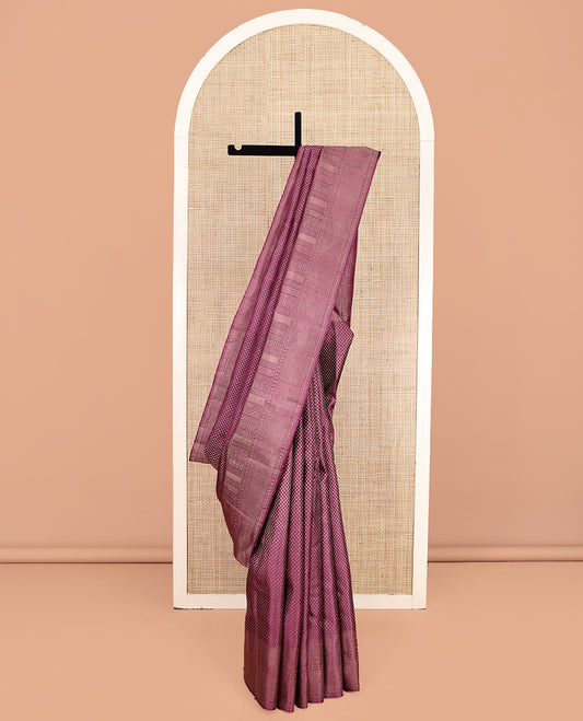 Purple Kanchipuram Wedding Silk Saree, Steeped in Richness of Buttas, a Traditional Zari Border, Jaal Pallu, and a Matching Blouse