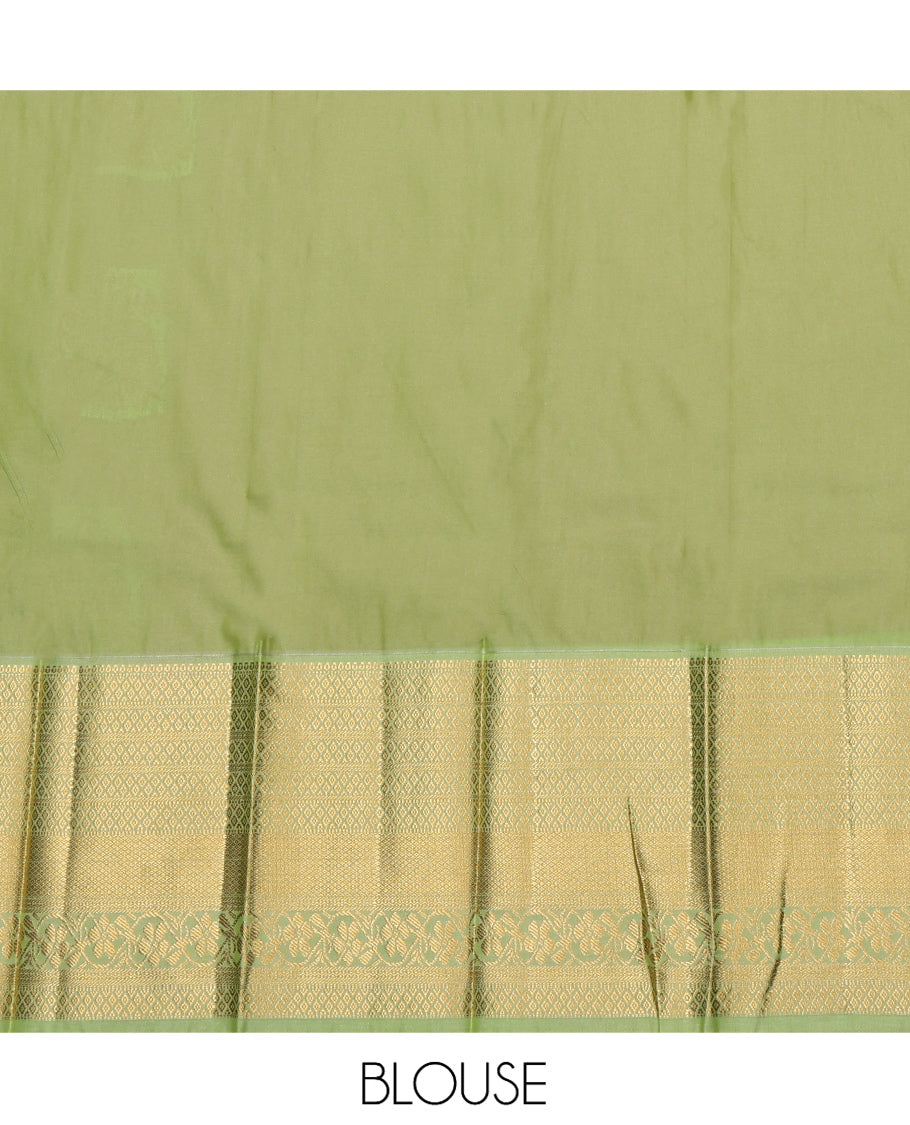 Rust Orange Budget Silk Saree, Accentuated with Zari Buttas, Complemented by a Contrast Traditional Zari Border, Intricate Pallu, and a Contrast Blouse