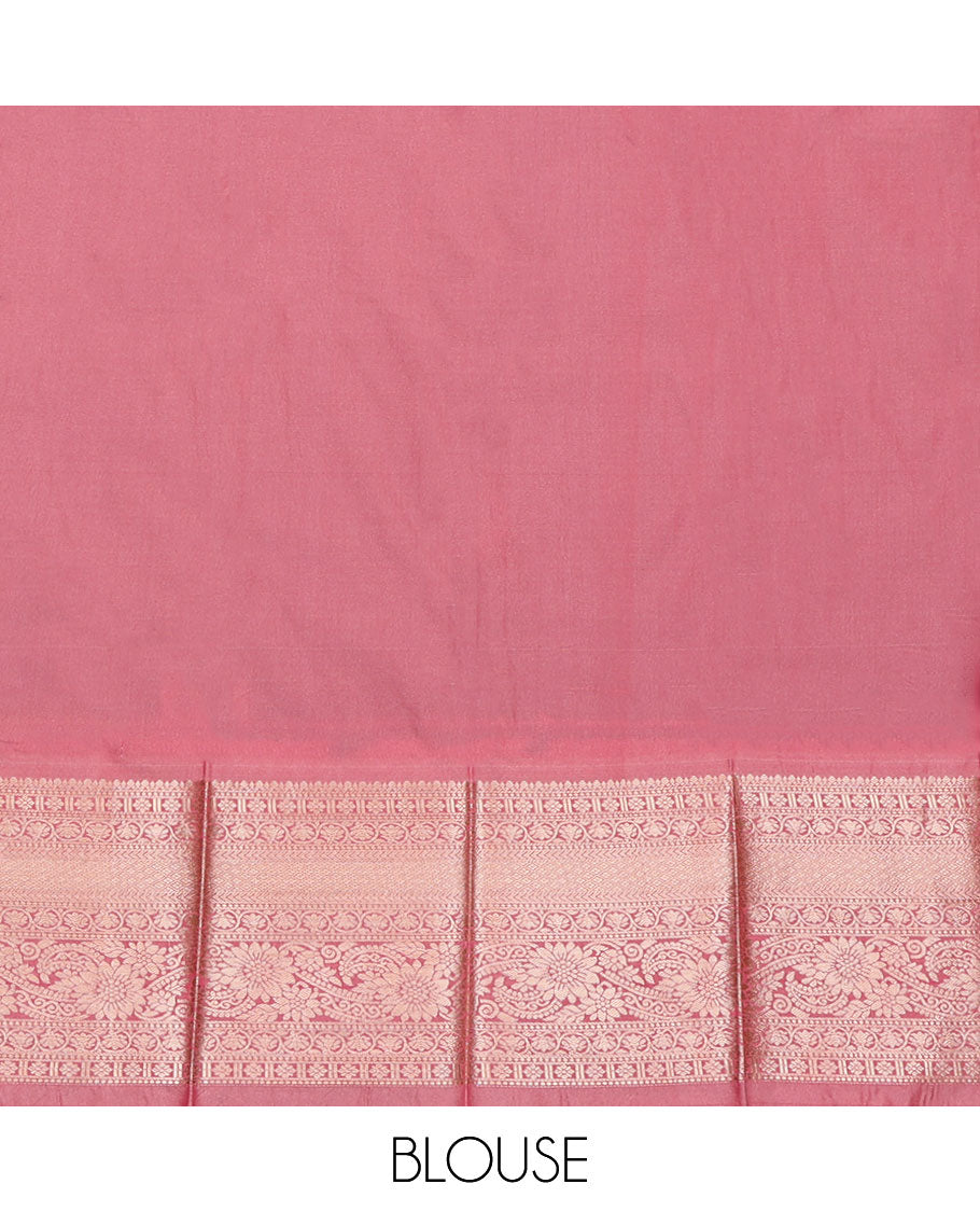 Green Budget Silk Saree, Gleamed Up with Zari Buttas, Complemented by a Contrast Traditional Zari Border, Intricately Designed Pallu, and a Contrast Blouse