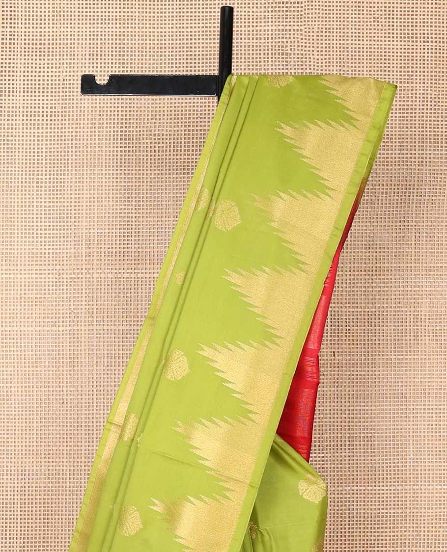 Green floral motifs soft silk saree with self temple border & bhavanji pallu