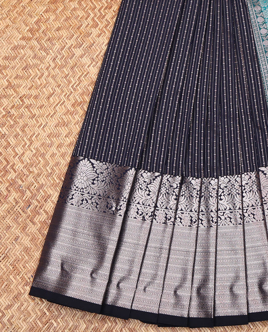 Blue Budget Silk Saree, Woven with Zari Stripes All Over Its Body, Highlighted by a Traditional Zari Design Border, Contrast Pallu of Intricate Designs, and Paired with a Contrast Blouse
