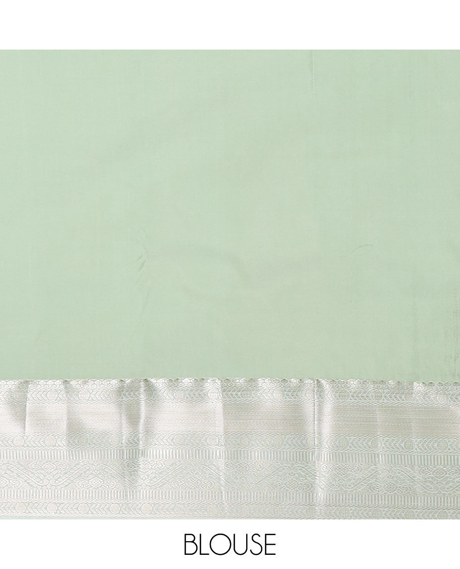 Blue zari buttas gift saree, contrast traditional zari design border, and ogee patterned pallu