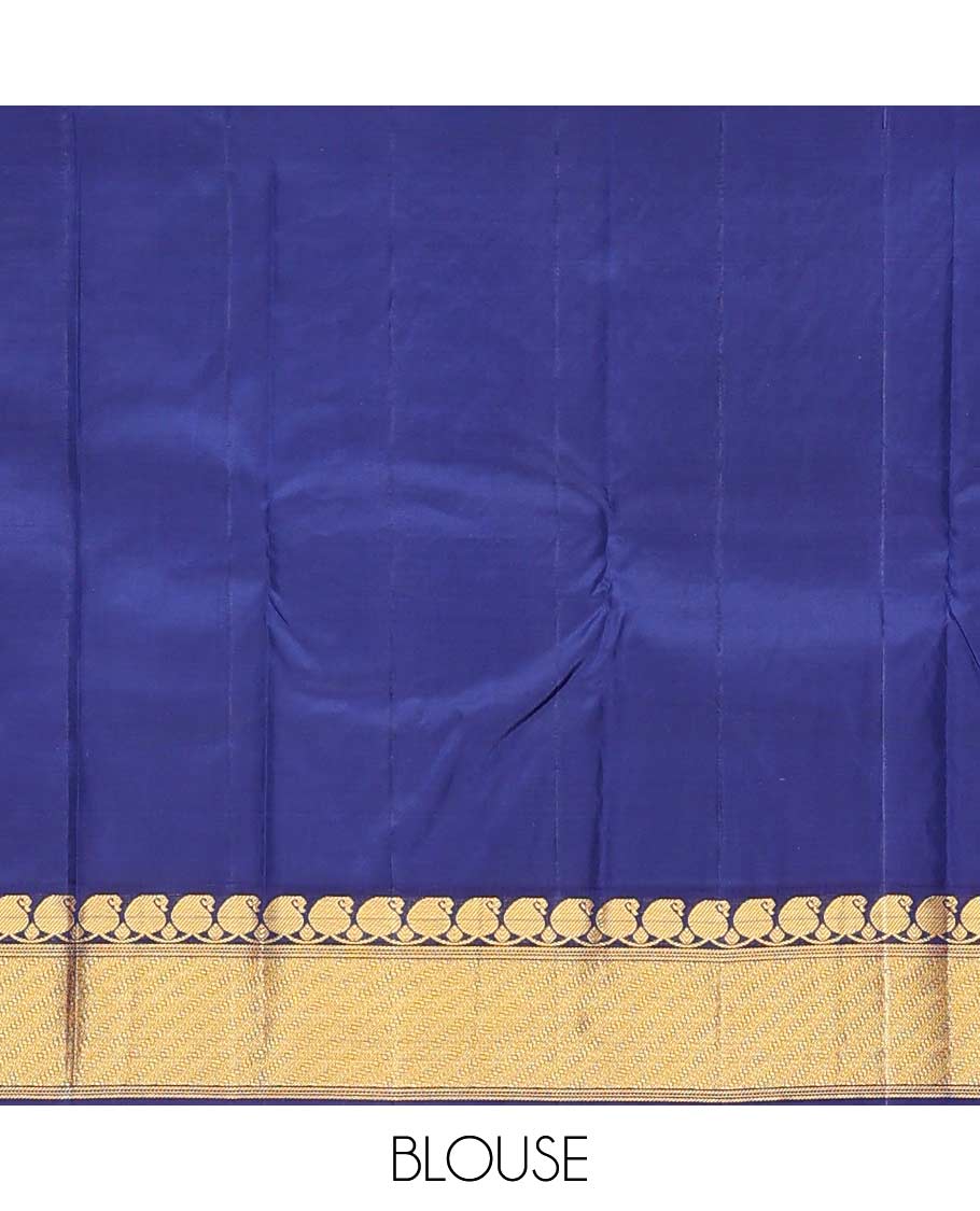 Magenta zari buttas Bangalore silk saree, contrast traditional zari border of manga designs, and floral jaal pallu