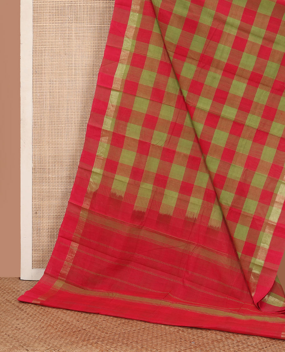 Multi-color checked design kanchi cotton saree, zari border, and pallu of stripes