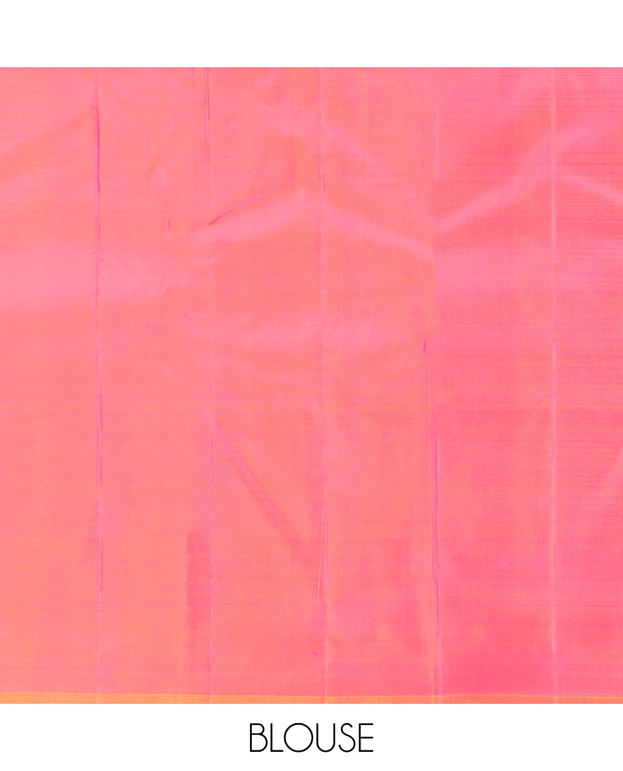 Purple Kanchipuram Silk Saree Featuring All-Over Zari Buttas, Highlighted by a Contrast Border with Leaf Zari Buttas, and a Pallu Adorned with Floral Motifs, Paired with a Subtle Contrast Plain Blouse