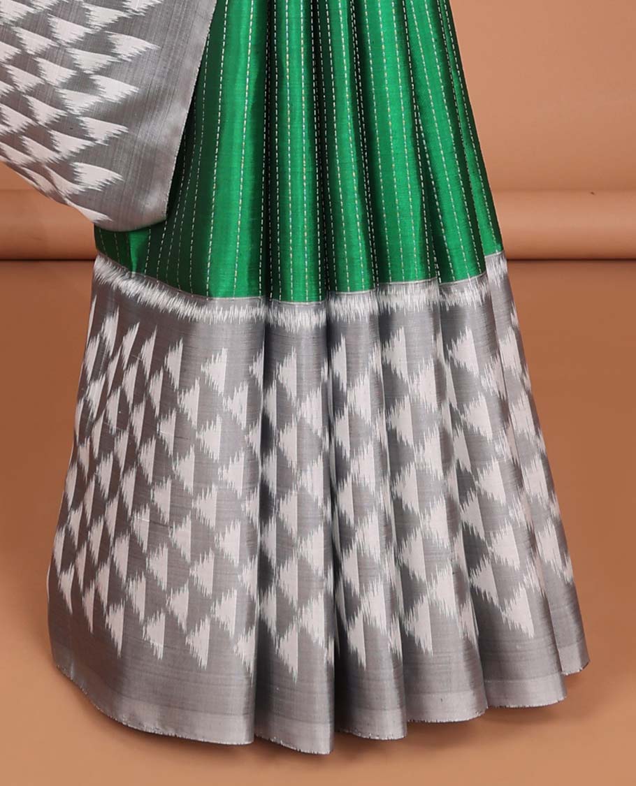 Green checked  soft silk saree with contrast border & ara maadam design pallu