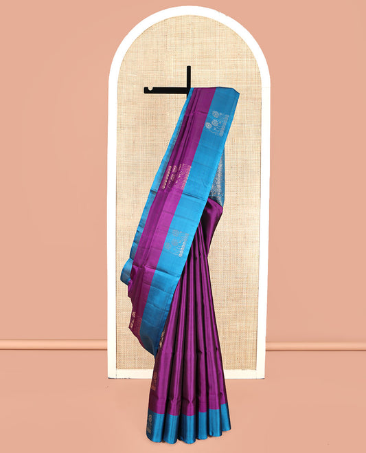 Purple Mayuri Lite Silk Mix Saree, Finely Crafted with Zari Buttas, Contrast Border, Pallu of Floral Jaal Designs, and a Contrast Blouse
