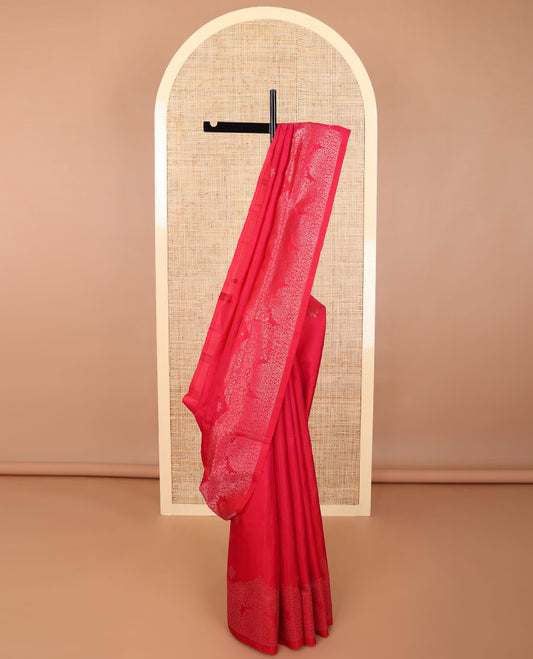 Red floral design mayuri soft silk saree with self itricate design border & floral design pallu