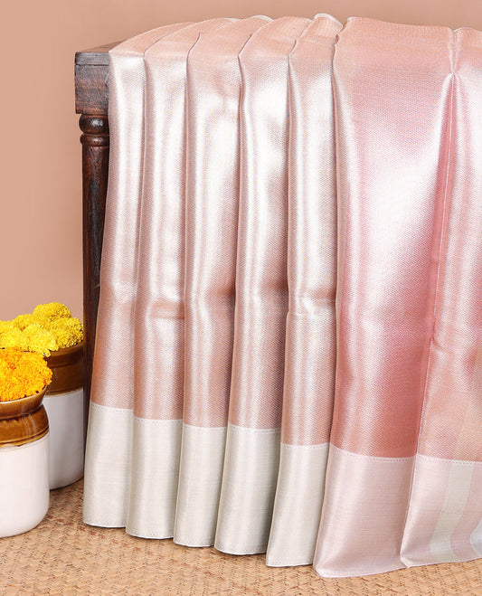 Light pink gold zari brocade design banaras kora tissue saree with contrast  jacquard border & rich weaving pallu along with brocade blouse