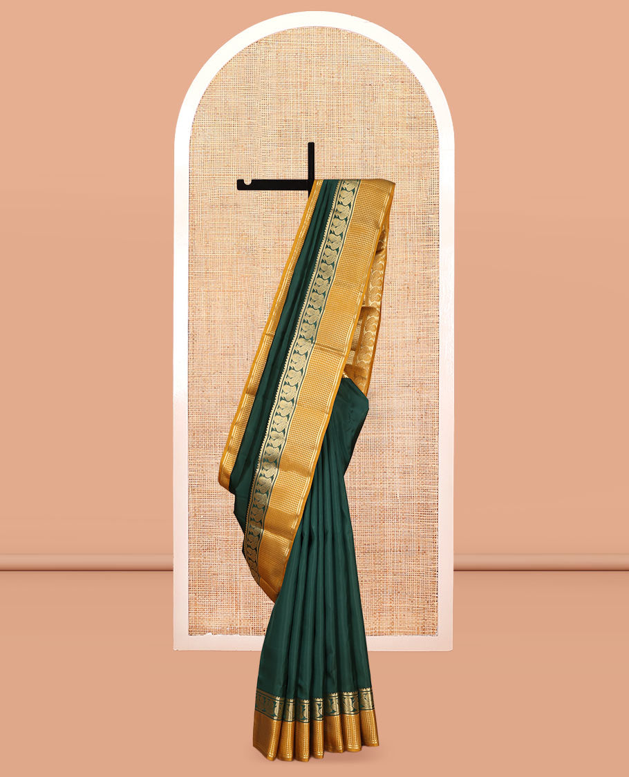 Green Plain Vasundhara Lite Silk Mix Saree, a Contrast Checked Border of Mayil Designs, Grand Pallu, and a Contrast Blouse