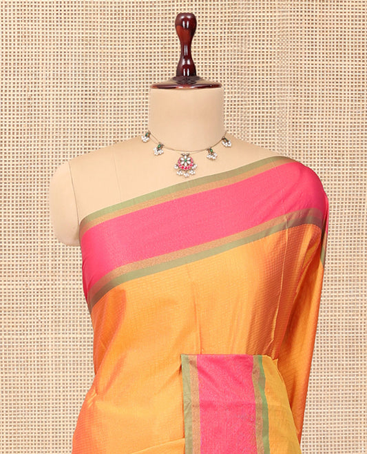 Orange Zari Striped Arani Saree, a Contrast Border, Checked Pallu, and a Matching Blouse