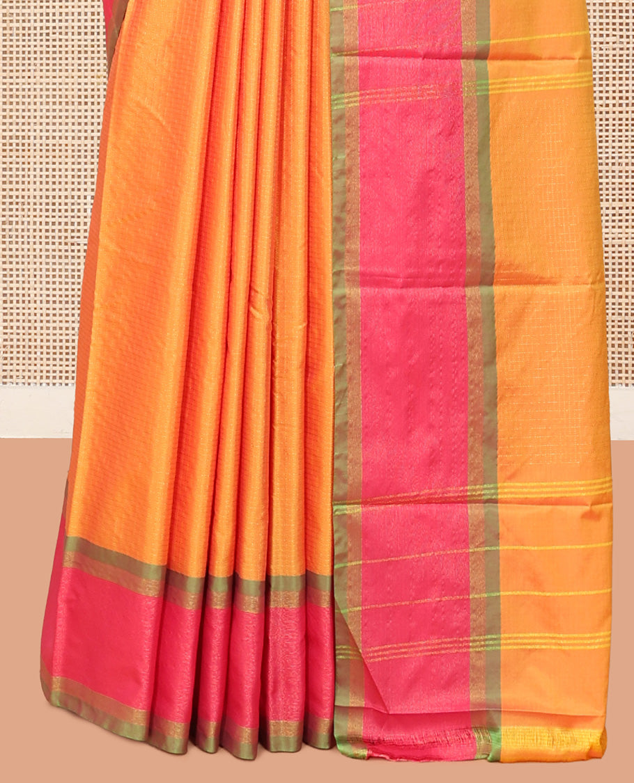 Orange Zari Striped Arani Saree, a Contrast Border, Checked Pallu, and a Matching Blouse