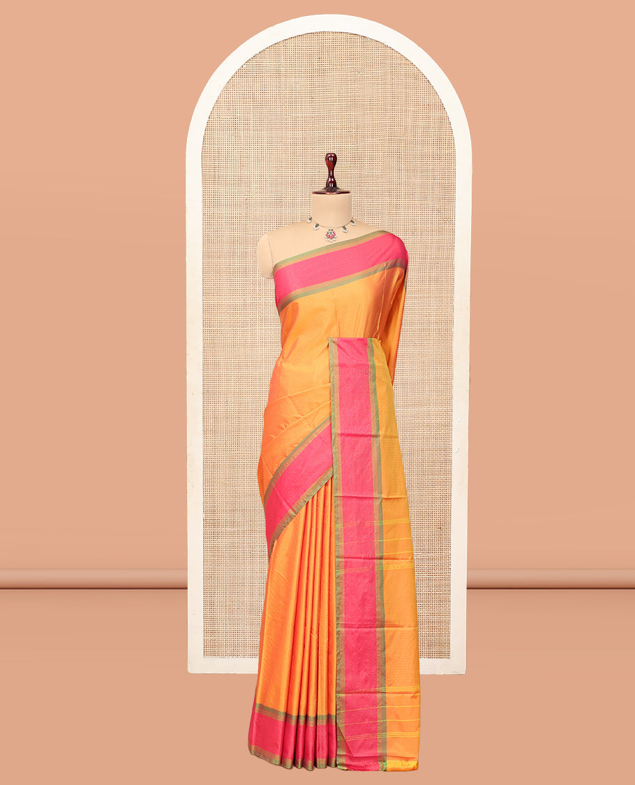Orange Zari Striped Arani Saree, a Contrast Border, Checked Pallu, and a Matching Blouse