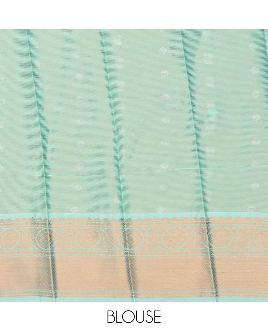 Red peacock chakram buttas and striped gift saree, contrast traditional zari border, and intricate pallu